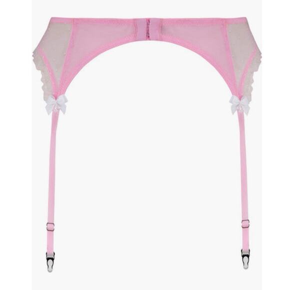 Scarlett Gasque Sheer Pink Polka Dot Suspender Garter Belt women’s size large - Picture 2 of 8